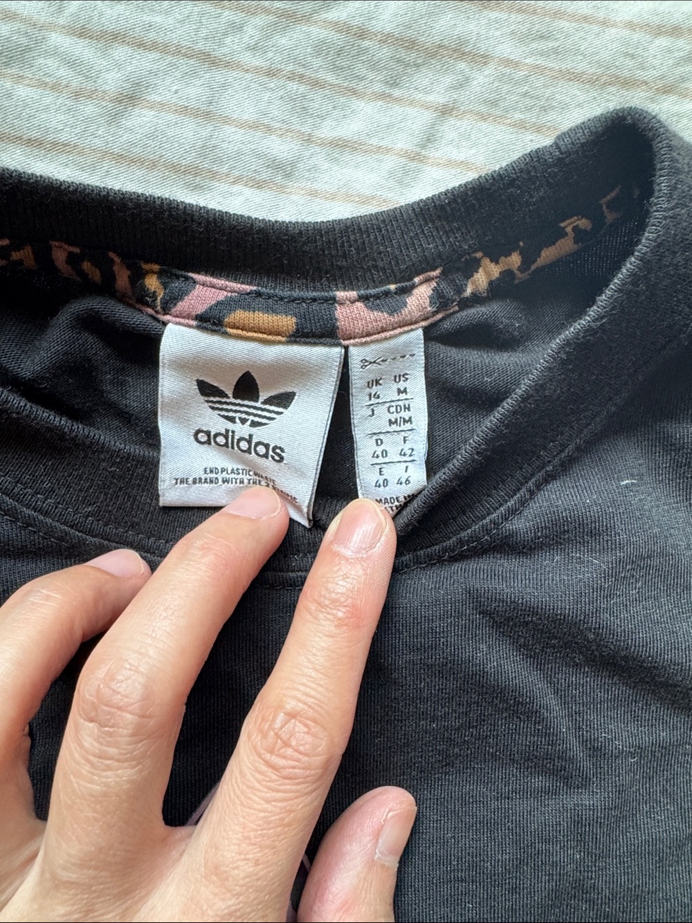 adidas Black Tee with Pink Leopard Trefoil Graphic - Picture 2 of 2